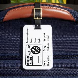 Medisch Alert Allergie Noodsituatie Personaliseren Bagagelabel
