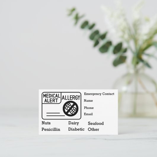 Medisch Alert Allergie Noodsituatie Personaliseren Visitekaartje (Staand voorkant)