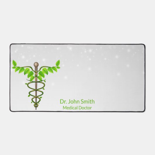 Medisch Alternatief Caduceus Groen Bladeren Wit Bureaumat (Voorkant)