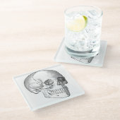 Medisch anatomische  schedel, monochroom glazen onderzetter (Schuin)