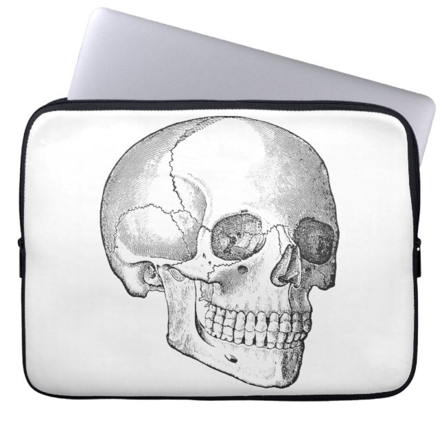 Medisch anatomische  schedel, monochroom laptop sleeve (Voorkant)