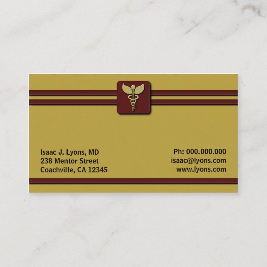Medisch arts Caduceus Mosterd en Rood Visitekaartje (Achterkant)