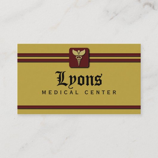 Medisch arts Caduceus Mosterd en Rood Visitekaartje (Voorkant)