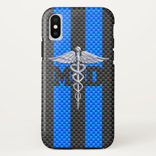 Medisch arts MD Caduceus op blauwe strepen Case-Mate iPhone Case (Achterkant)
