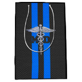 Medisch arts MD Caduceus op blauwe strepen Medium Cadeauzakje (Voorkant)