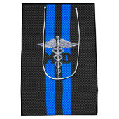 Medisch arts MD Caduceus op blauwe strepen Medium Cadeauzakje (Achterkant)