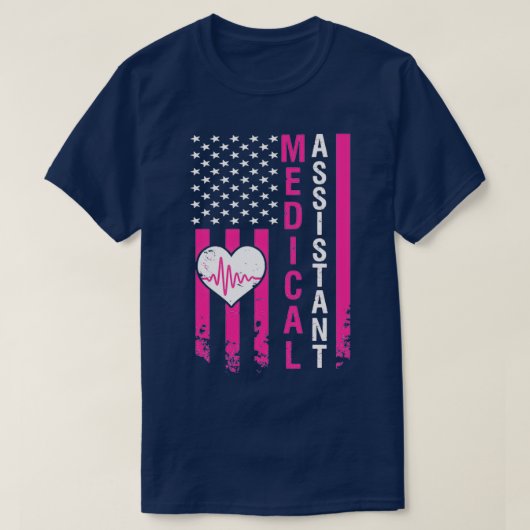 Medisch assistent geeft hartslag Roze Ameri T-shirt (Design voorkant)