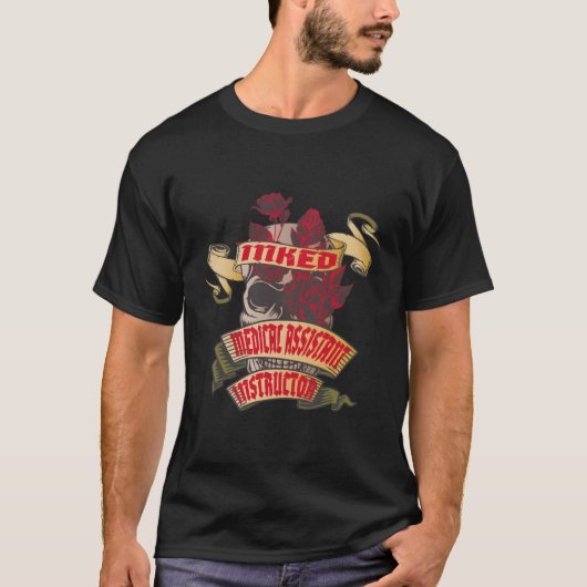 Medisch assistent instructeur Inked Skull Red Rose T-shirt (Voorkant)