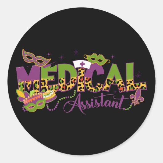 Medisch assistent - Mardi Gras Ronde Sticker (Voorkant)