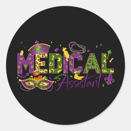 Medisch assistent - Mardi Gras Ronde Sticker (Voorkant)