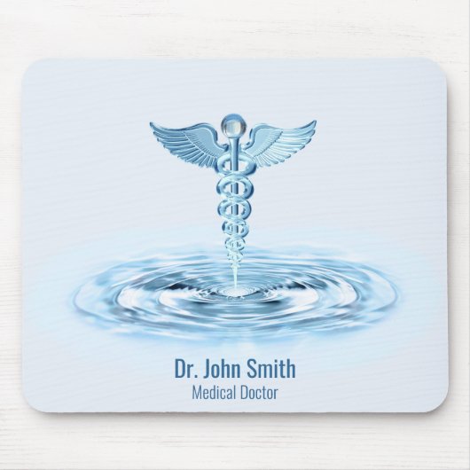 Medisch Blauw Caduceus Water Ripples Hermes Rod Muismat (Voorkant)