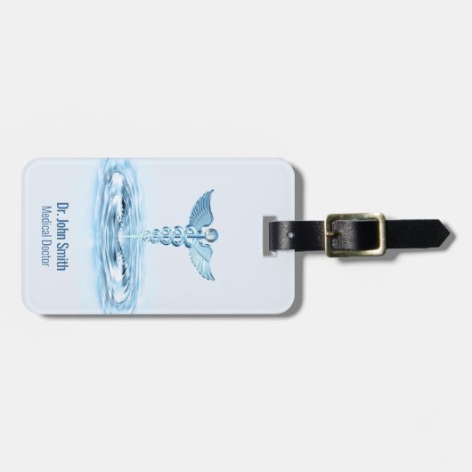 Medisch Blauw Hermes Rod Caduceus Water Ripples Bagagelabel (Voorkant horizontaal)