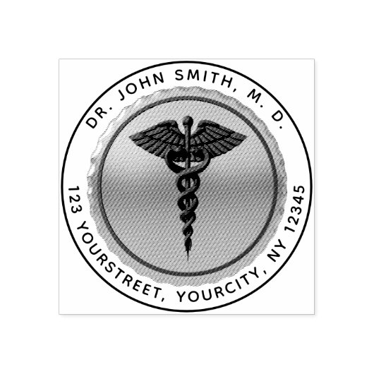 Medisch Caduceus Embleem Rond Retouradres Rubberstempel (Afrduk)