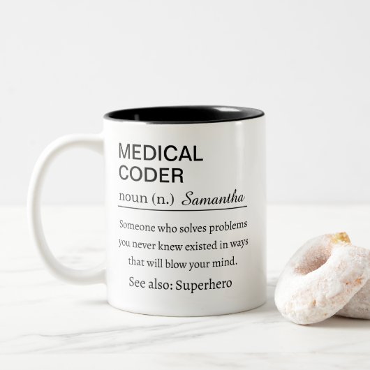 Medisch codeur definitie tweekleurige koffiemok (Met donut)