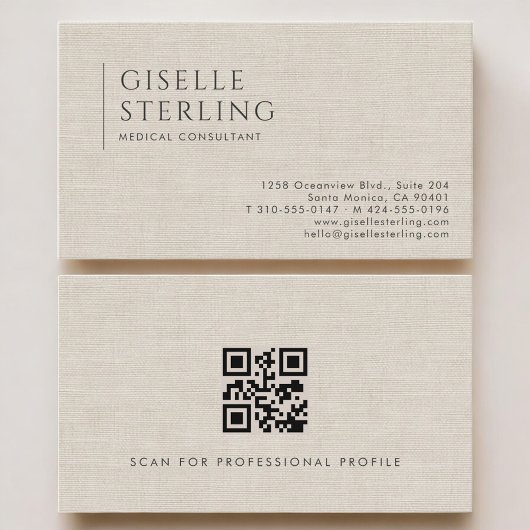 Medisch consultant neutrale linnen QR-code Visitekaartje