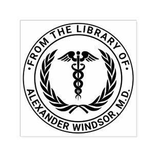 Medisch Dokter Caduceus #1LR Krans Boek Naam Zelfinktende Stempel