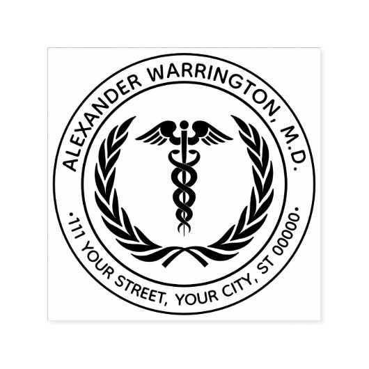 Medisch Dokter Caduceus #1LR Krans Naam Adres Zelfinktende Stempel (Design)