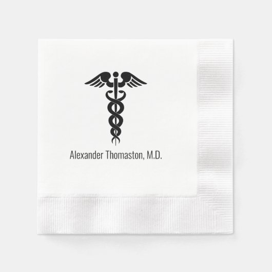 Medisch Dokter Caduceus Professioneel Naam Servet (Voorkant)