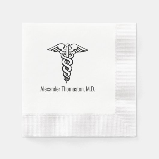 Medisch Dokter Caduceus Professioneel Naam Servet (Voorkant)