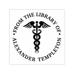 Medisch Dokter Caduceus “Uit de bibliotheek van” Zelfinktende Stempel