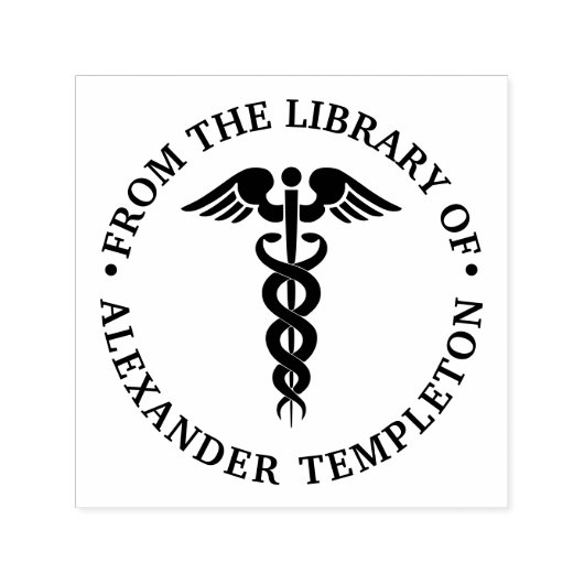 Medisch Dokter Caduceus “Uit de bibliotheek van” Zelfinktende Stempel (Design)
