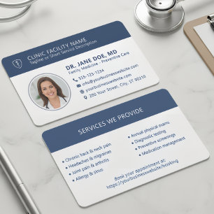 Medisch Dokter Foto Modern Navyblauw Kliniek Visitekaartje