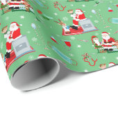 Medisch Dokter Kerst met Santa Green Cadeaupapier (Rol Hoek)