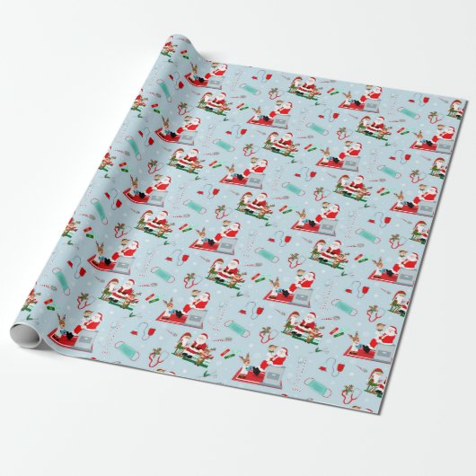 Medisch Dokter Kerst met Santa Light Blue Cadeaupapier (Uitgerold)