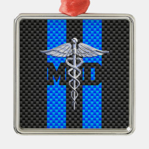 Medisch Dokter MD Caduceus Koolstofvezel Strepen Metalen Ornament