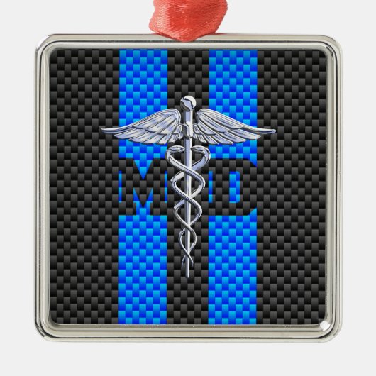 Medisch Dokter MD Caduceus Koolstofvezel Strepen Metalen Ornament (Voorkant)
