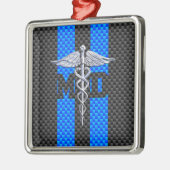 Medisch Dokter MD Caduceus Koolstofvezel Strepen Metalen Ornament (Links)
