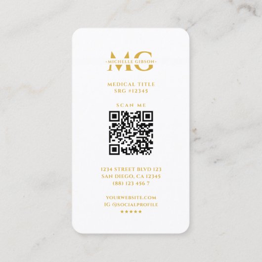 Medisch Dokter Verpleegster Caduceus Elegant Wit G Visitekaartje (Achterkant)