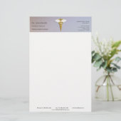 Medisch Elegeant Gouden Caduceus Witte Vleugels Briefpapier (Staand voorkant)