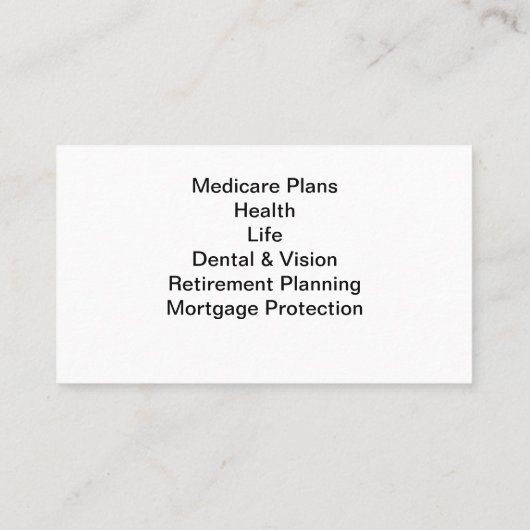 Medisch en Medicare Verzekeringsvertegenwoordiger Visitekaartje (Achterkant)