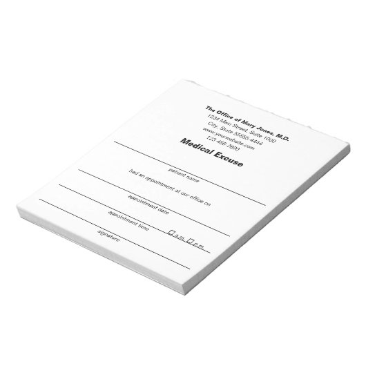 Medisch excuus Doctor's Note Zwart Wit Sjabloon Notitieblok (Linkerzijde)