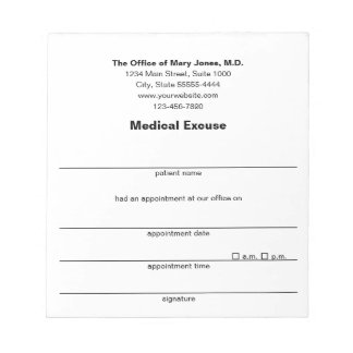 Medisch excuus Doctor's Note Zwart Wit Sjabloon Notitieblok