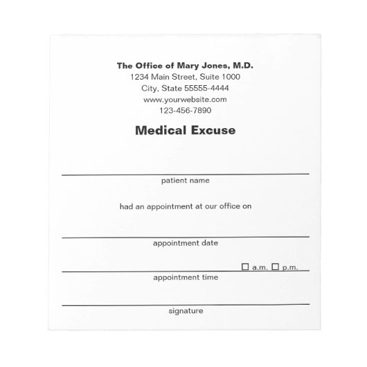 Medisch excuus Doctor's Note Zwart Wit Sjabloon Notitieblok (Voorkant)