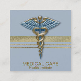 Medisch Faux Gold Foil Stripes Caduceus Light Blue Vierkante Visitekaartje