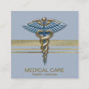 Medisch Faux Gold Foil Stripes Caduceus Light Blue Vierkante Visitekaartje