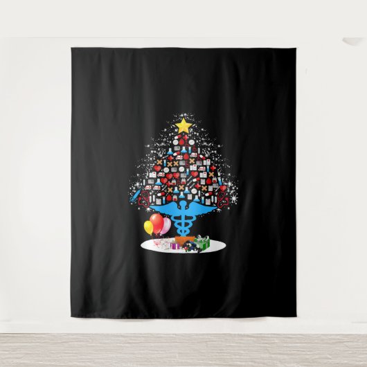 Medisch gereedschap kerstboom Funny Kerstmis Wandkleed (Voorkant)