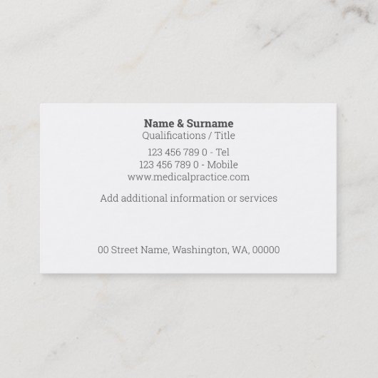 Medisch goud, grijs witte anesthesioloog visitekaartje (Achterkant)