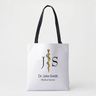 Medisch goud op witte klassieke staf van Asclepius Tote Bag