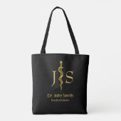 Medisch goud op zwarte band van Asclepius Tote Bag (Achterkant)