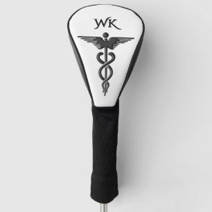 Medisch insigne caduceus wit monogram golfheadcover