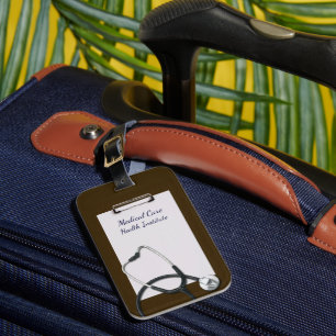 Medisch klembord bruin met stethoscoop bagagelabel