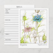 Medisch Kruid Studie Kaart Nigella Wildflower (Voorkant / Achterkant)