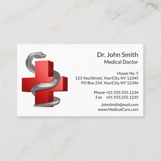 Medisch Kruis Rood Symbool Zilveren Slang Afsprakenkaartje (Voorkant)
