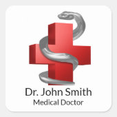 Medisch Kruis Rood Symbool Zilveren Slang Vierkante Sticker (Voorkant)