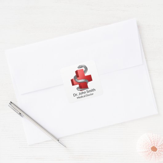 Medisch Kruis Rood Symbool Zilveren Slang Vierkante Sticker (Envelop)