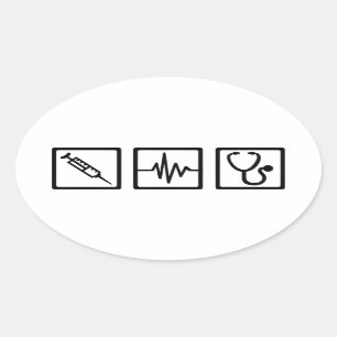 Medisch materiaal stethoscoop spuit ovale sticker